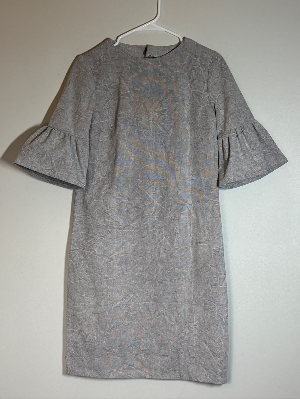 Handmade Women's Gray Ruffle Sleeve Shift Dress